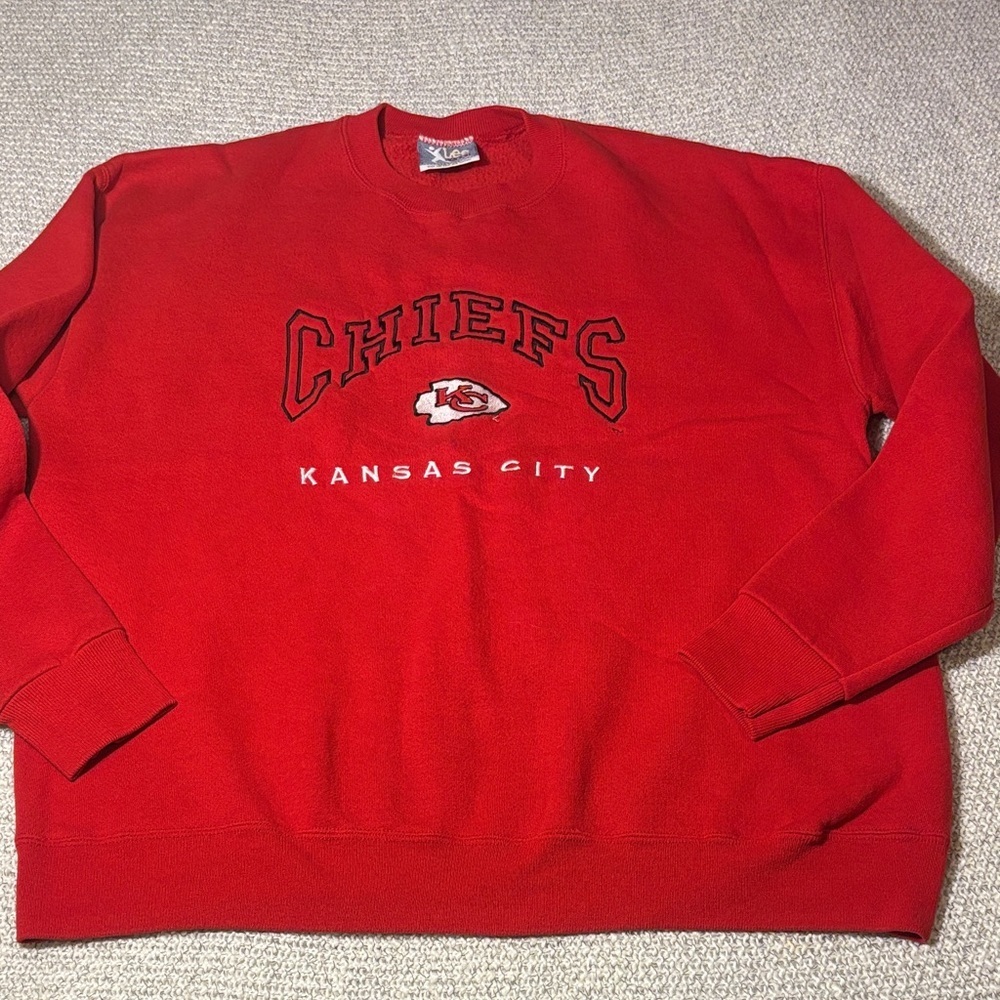 Kansas City KC Chiefs Embroidered Red Crewneck Sweatshirt Vintage XL